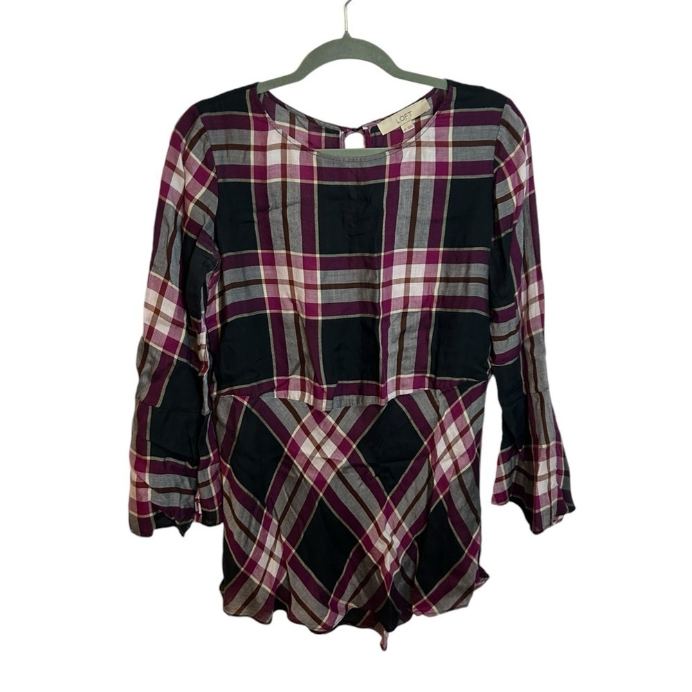 Loft Plaid Tie Back Tunic Blouse